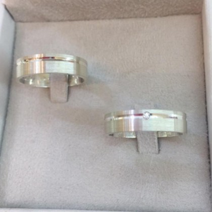 Par aliança de Prata 5mm  Friso